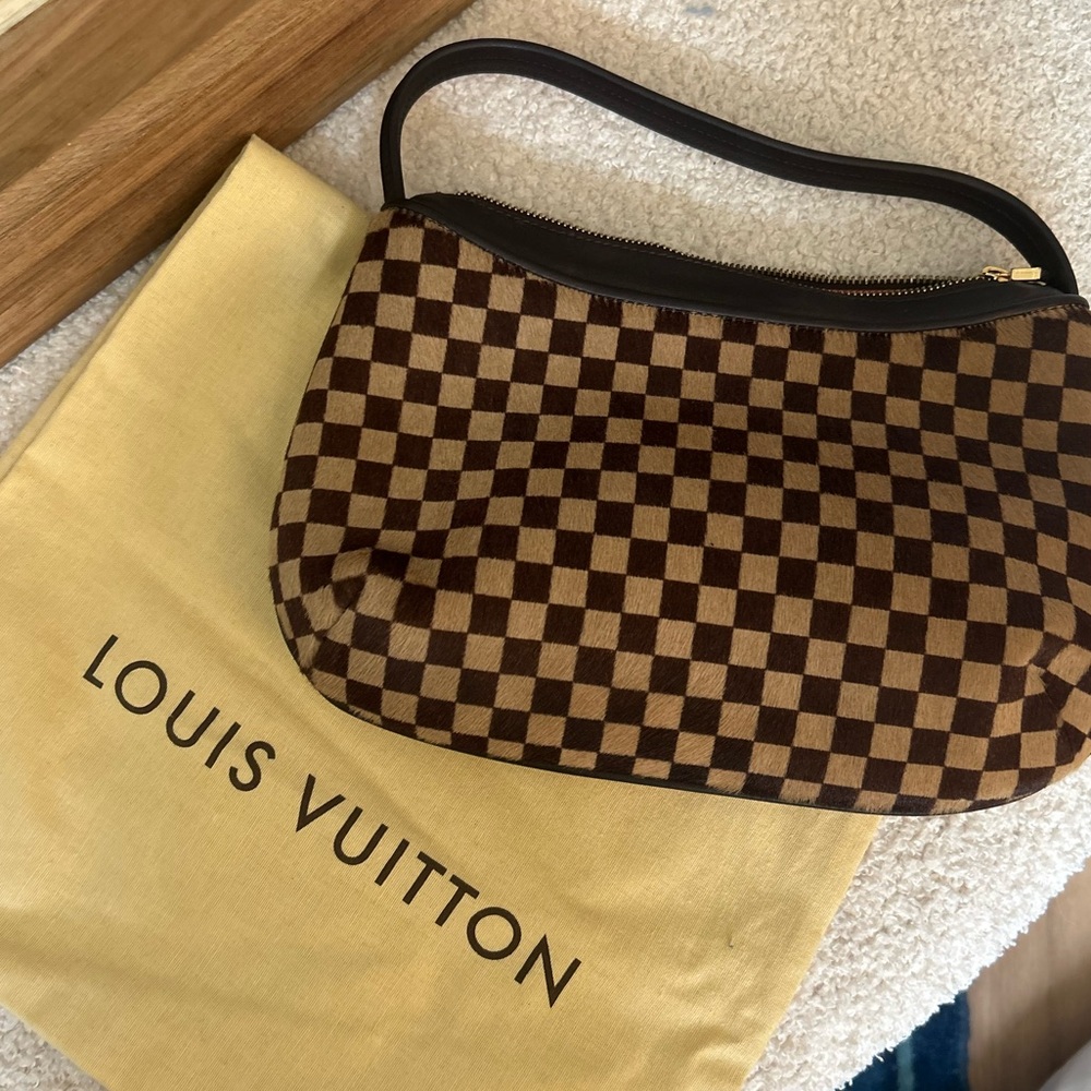 Adorable Louis Vuitton mohair checkered hand bag VINTAGE